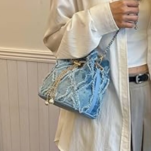 Neiman Marcus Blue Denim Bucket Bag - Picture 3 of 9